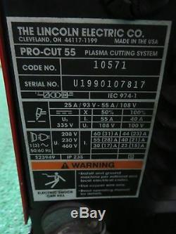Lincoln Electric Pro Cut 55 Industrial Plasma Cutter 3/4 cutting 208/230/460v